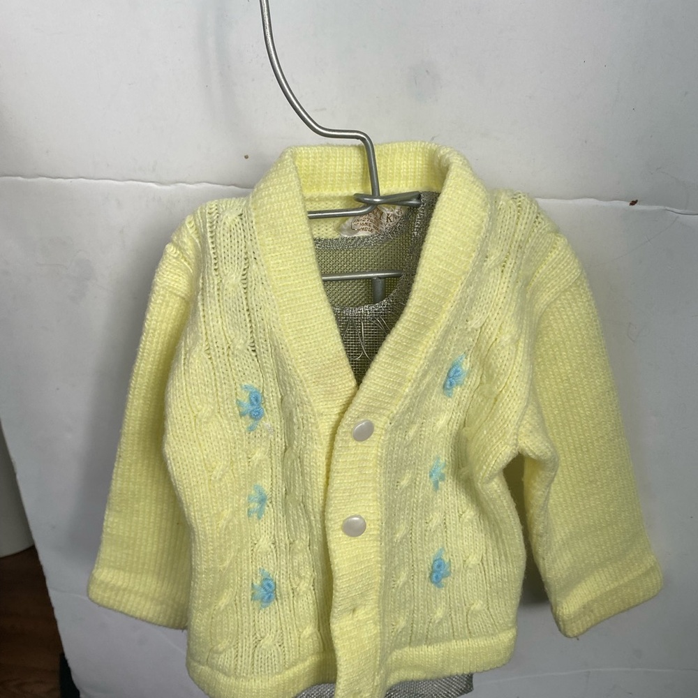 Vintage Yellow Kids Cardigan with Blue Accents